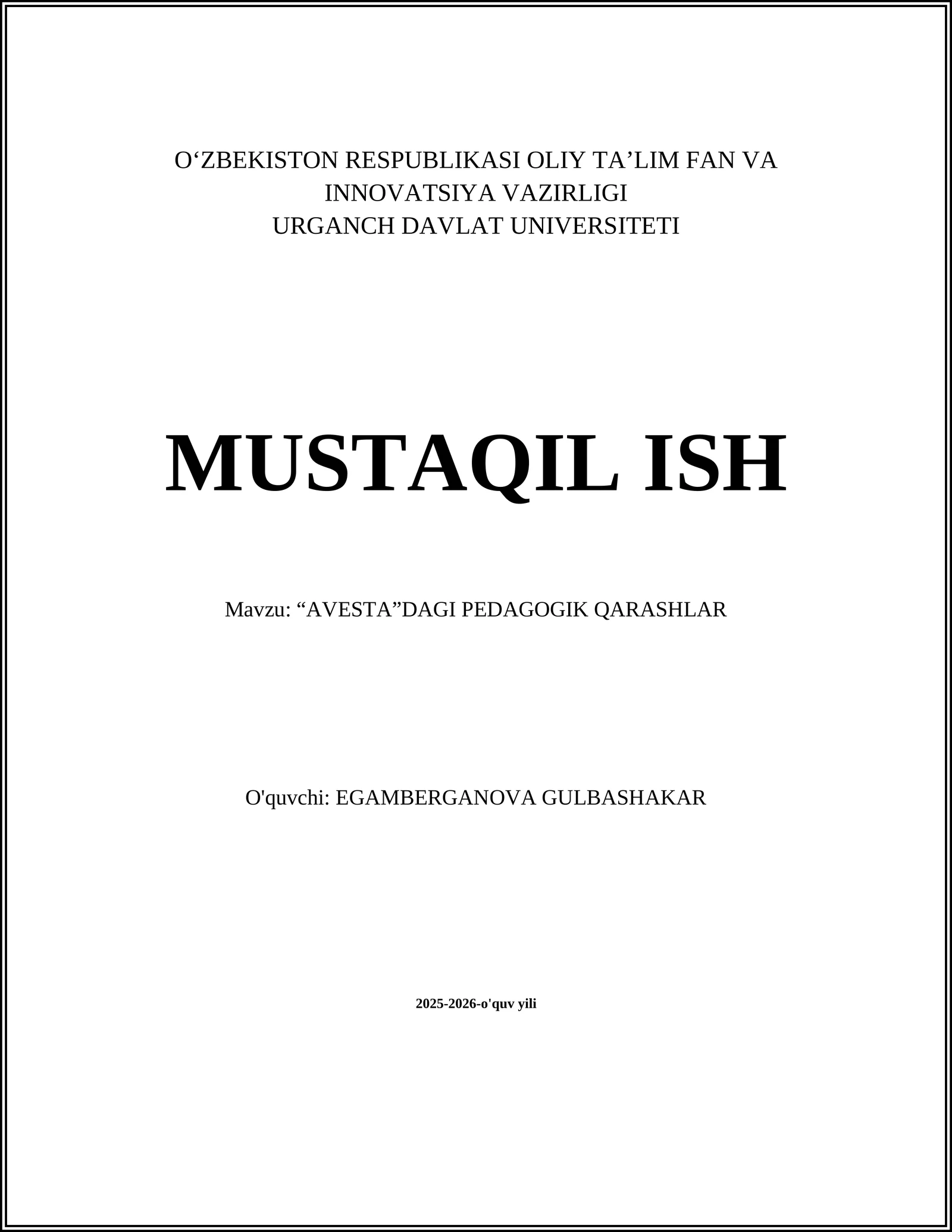 Avesta'dagi Pedagogik Qarashlar