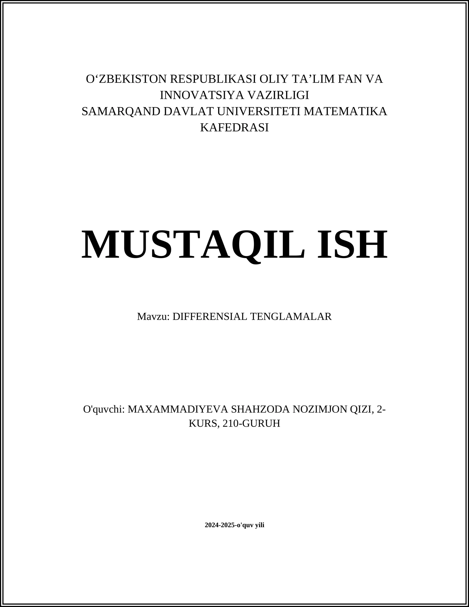 DIFFERENSIAL TENGLAMALAR