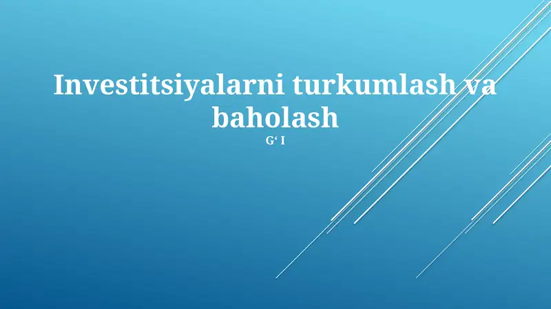 Investitsiyalarni turkumlash va baholash