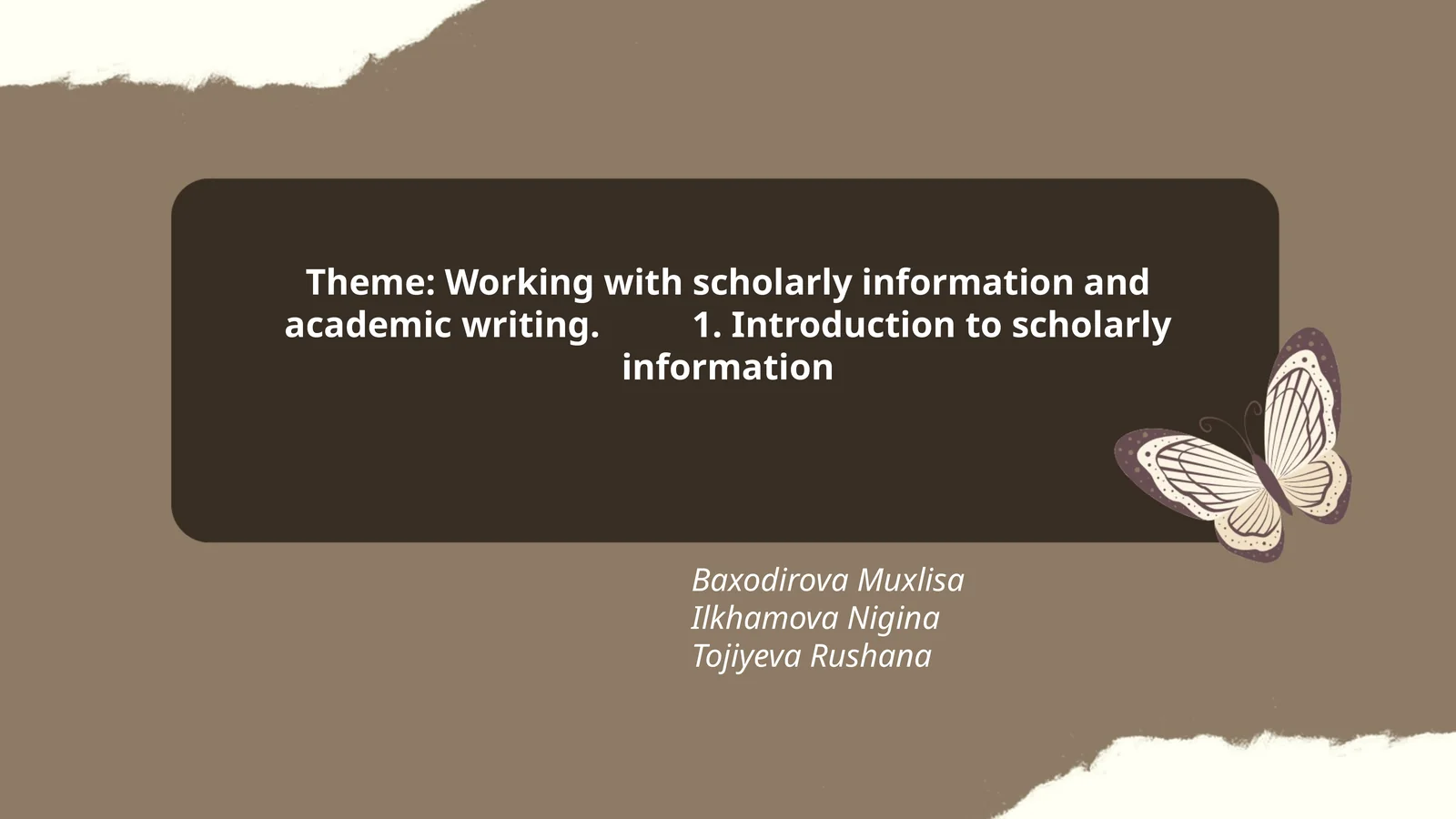 Scholar Introduction Introduction to scholarly information
