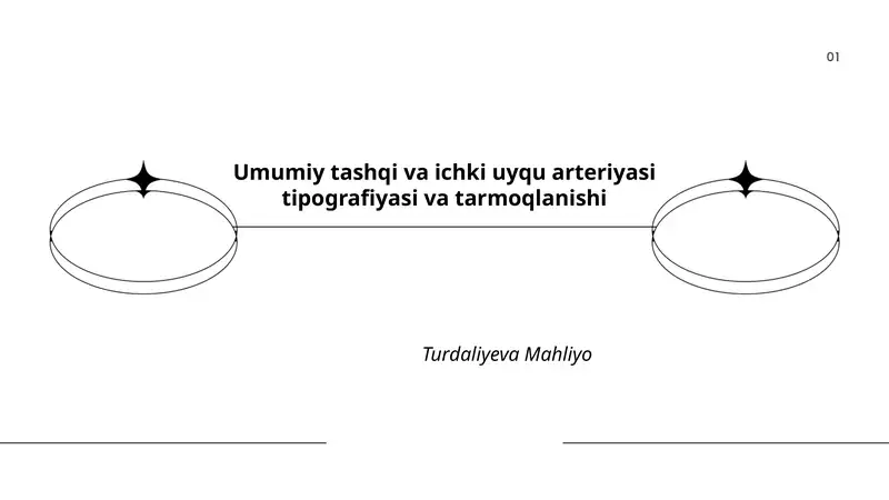 Umumiy tashqi va ichki uyqu arteriyasi tipografiyasi va tarmoqlanishi Turdaliyeva Mahliyo