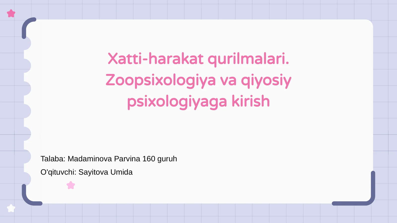 Xatti-harakat qurilmalari. Zoopsixologiya va qiyosiy psixologiyaga kirish