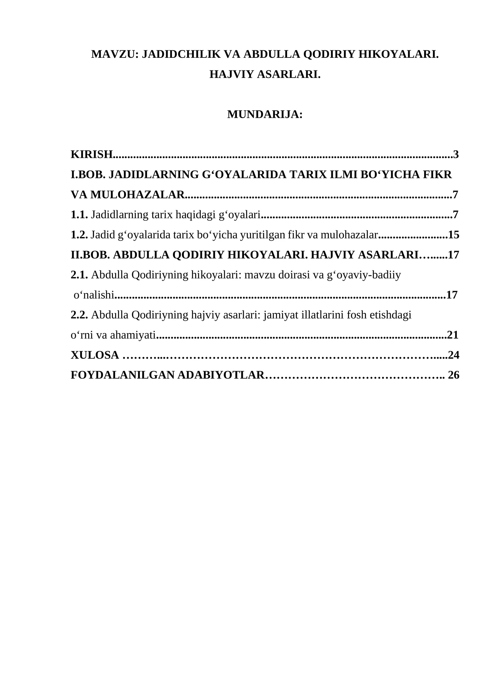 JADIDCHILIK VA ABDULLA QODIRIY HIKOYALARI. HAJVIY ASARLARI