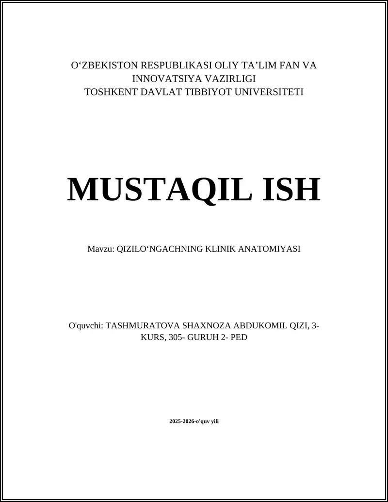QIZILOʻNGACHNING KLINIK ANATOMIYASI