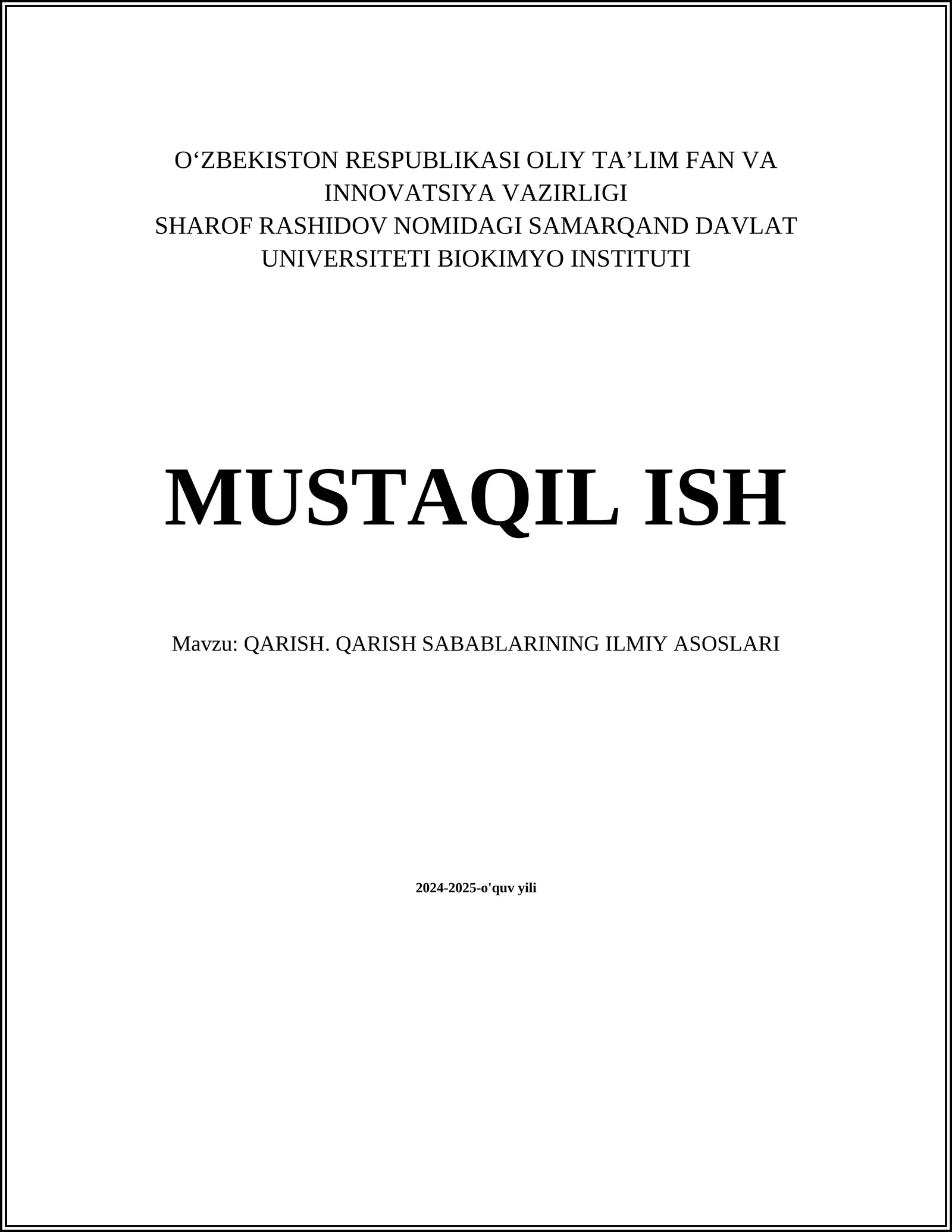 QARISH. QARISH SABABLARINING ILMIY ASOSLARI