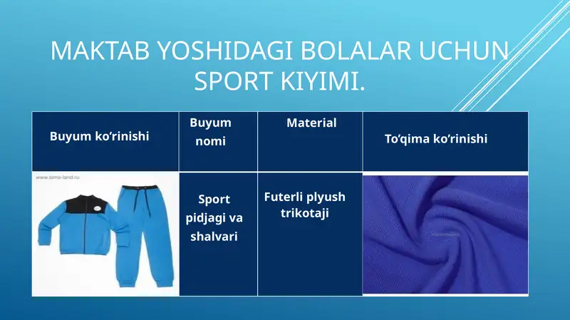 Maktabyoshidagi bolalar uchun sport kiyimi