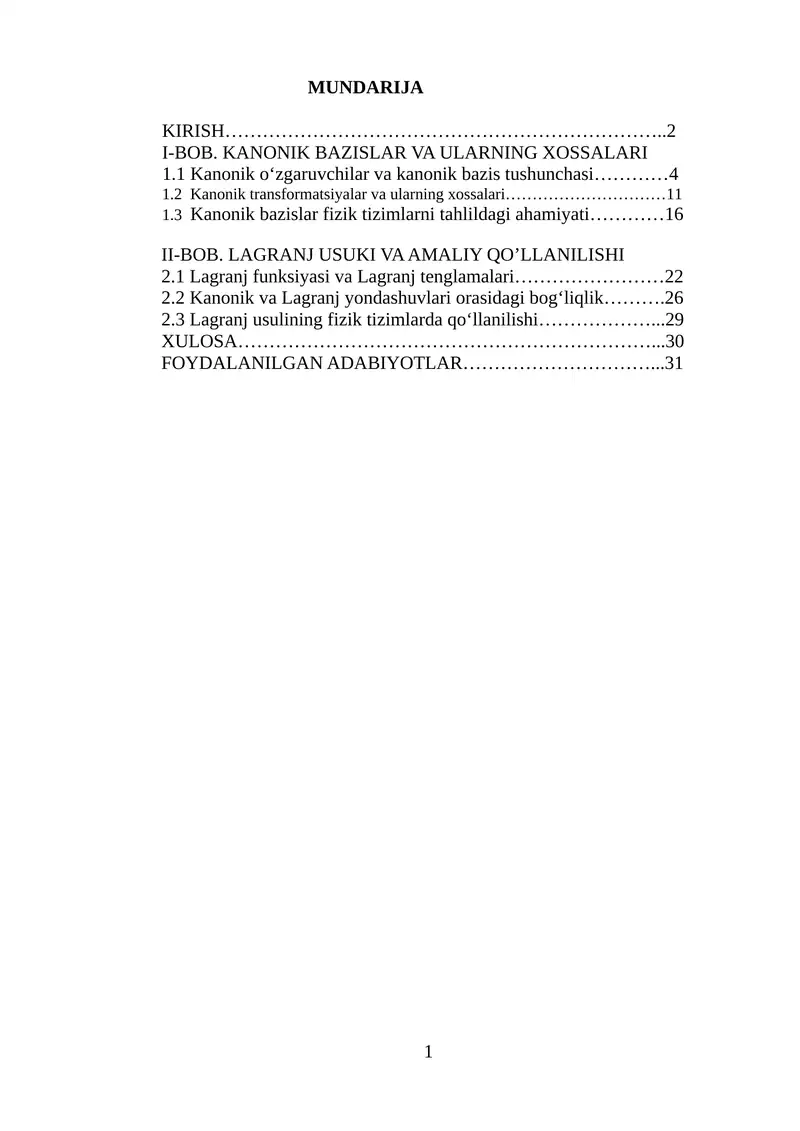 BOB. LAGRANJ USUKI VA AMALIY QO’LLANILISHI