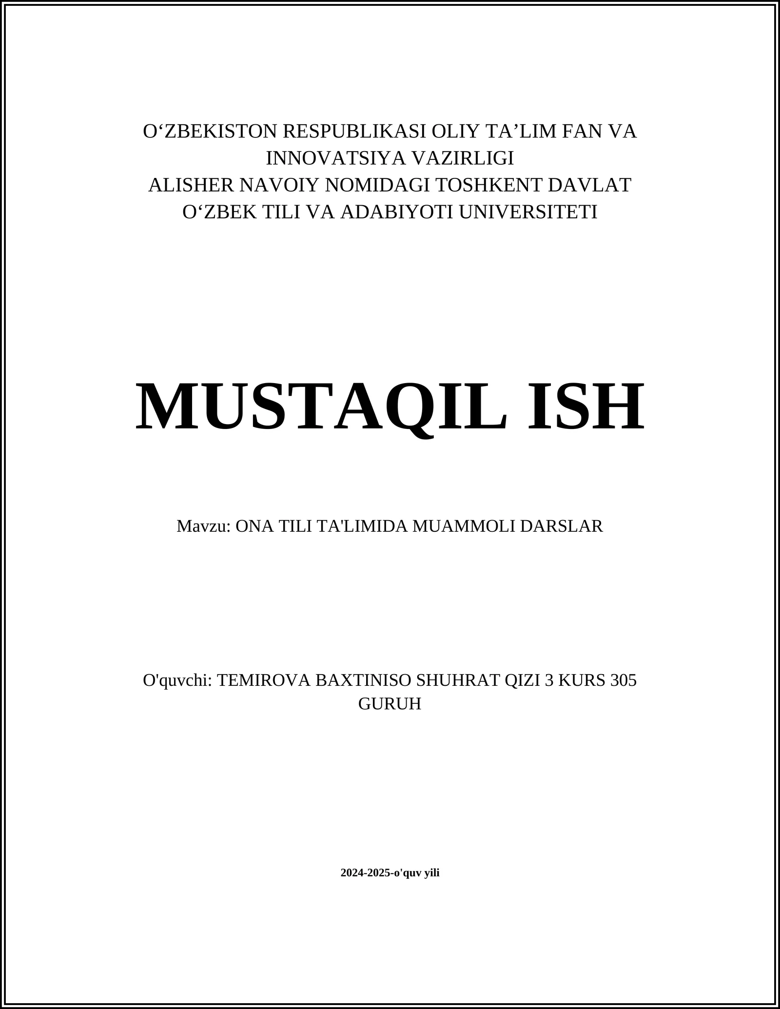 ONA TILI TA'LIMIDA MUAMMOLI DARSLAR