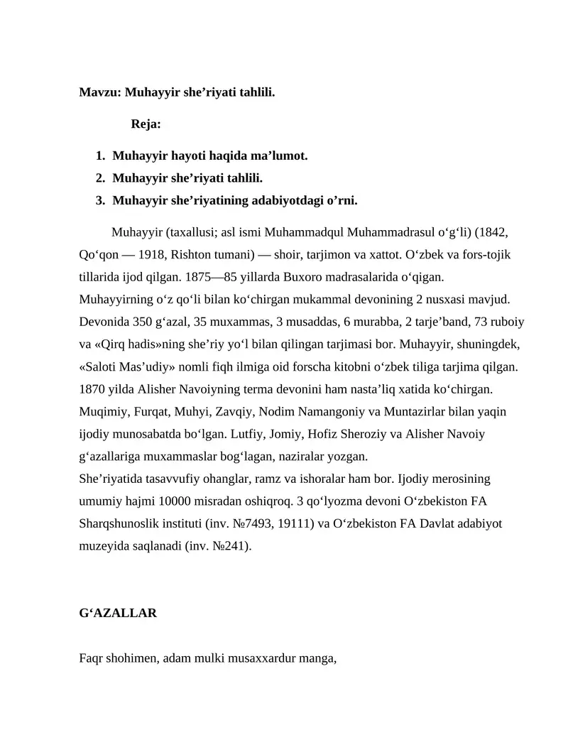 Muhayyir she’riyati tahlili