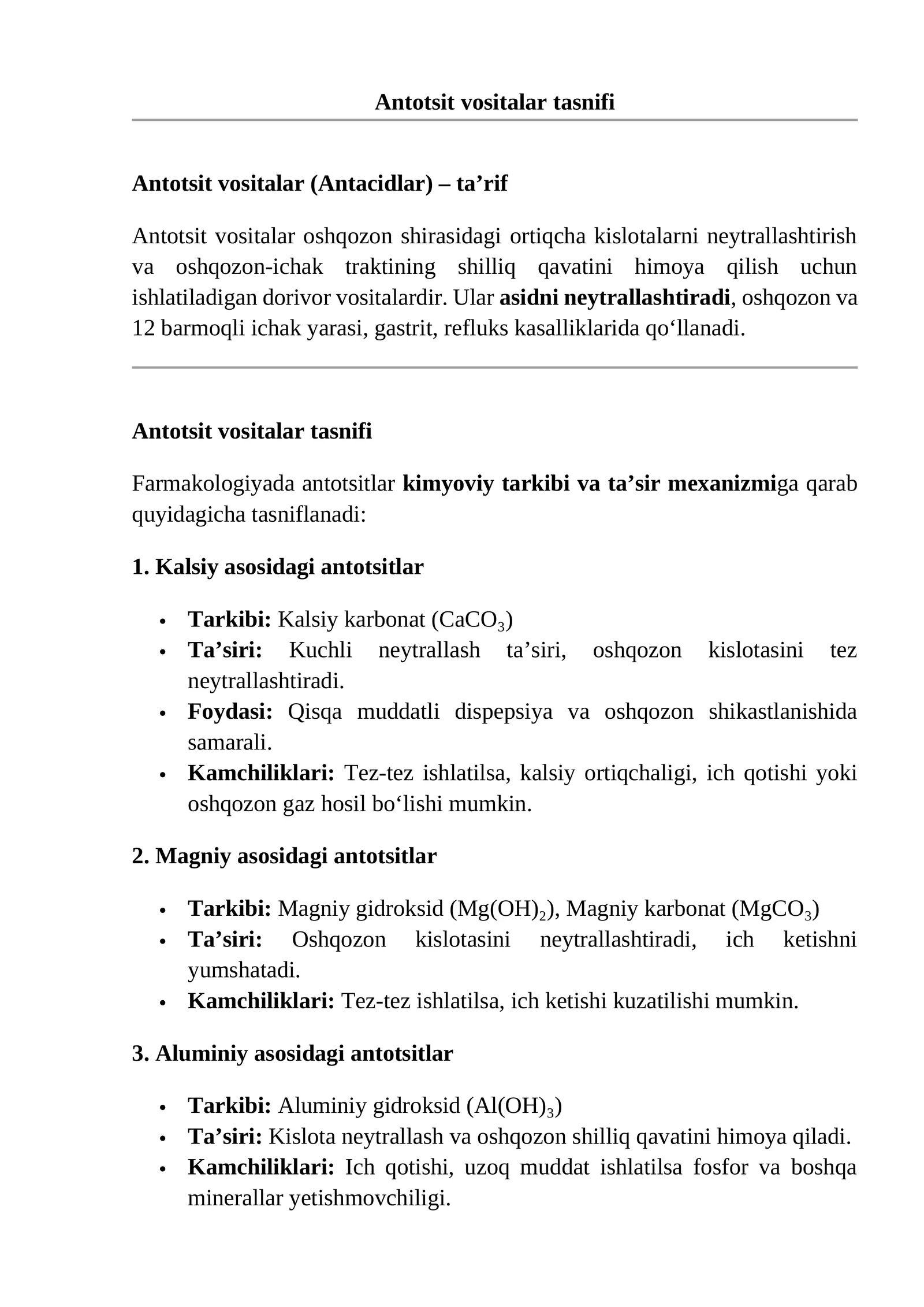 Antotsit vositalar (Antacidlar)