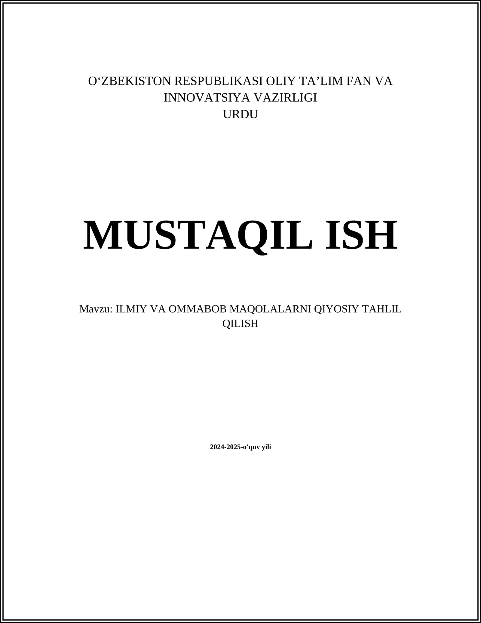 ILMIY VA OMMABOB MAQOLALARNI QIYOSIY TAHLIL QILISH