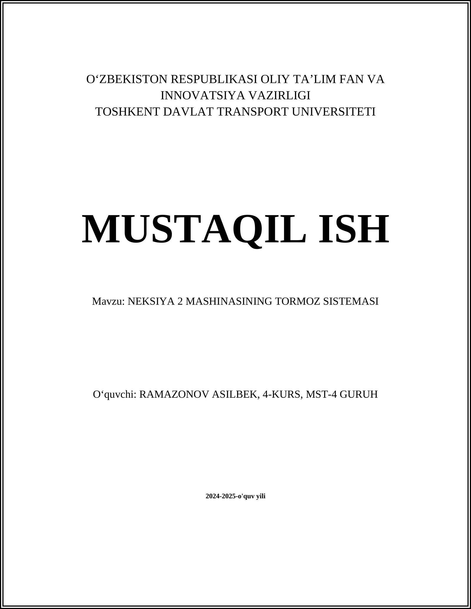 NEKSIYA 2 MASHINASINING TORMOZ SISTEMASI