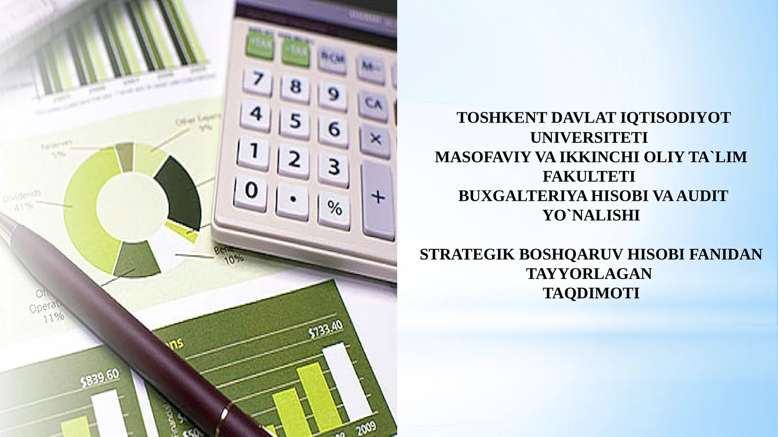 Strategik boshqaruv hisobi xarajatlarni kalkulyatsiya qilish mavzusida taqdimot