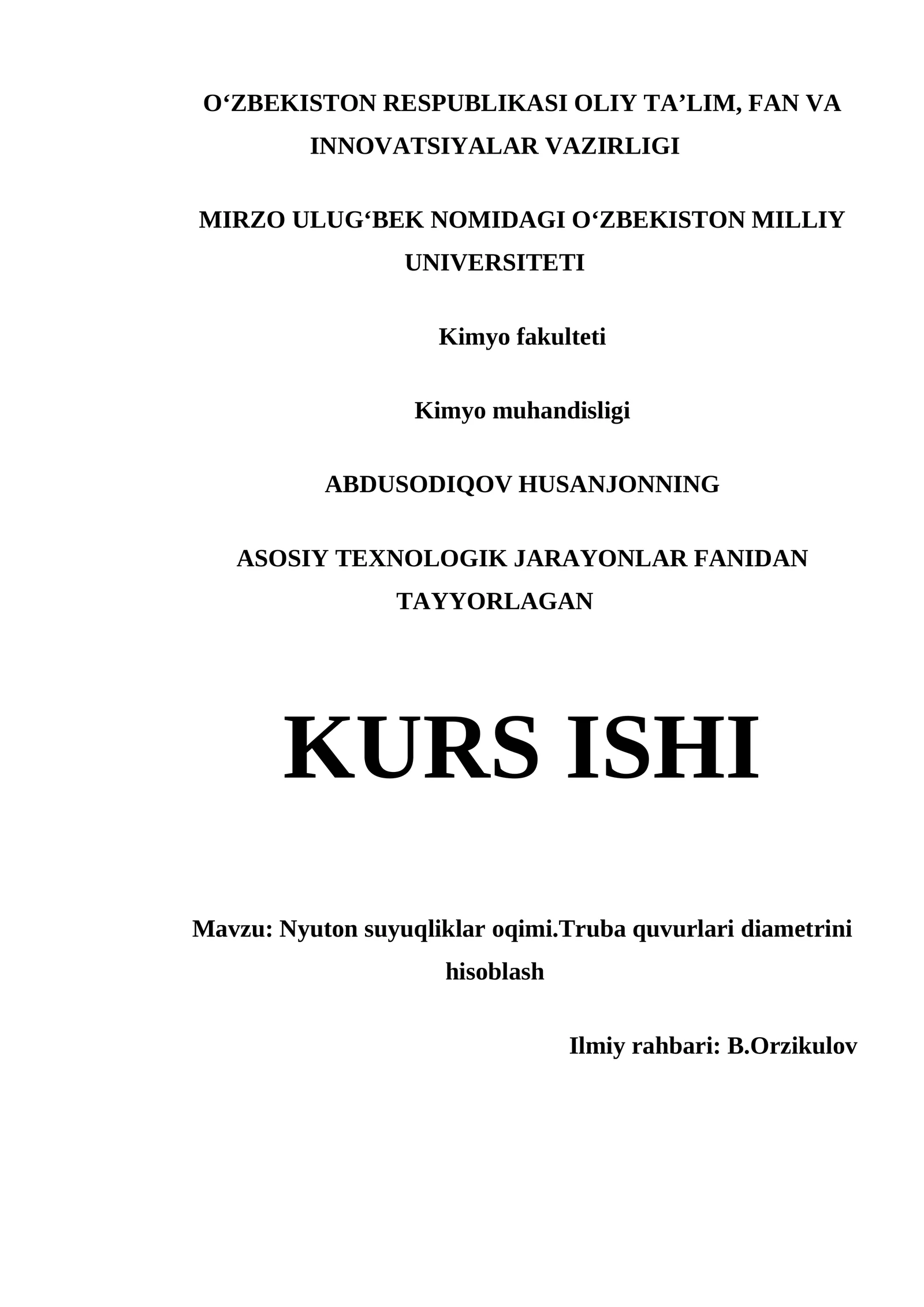 NYUTON SUYUQLIKLAR OQIMI.TRUBA QUVURLARI DIAMETRINI HISOBLASH