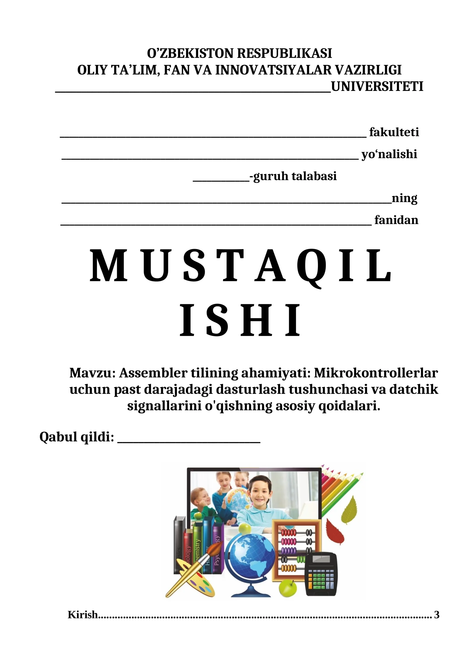 Assembler tilining ahamiyati: Mikrokontrollerlar uchun past darajadagi dasturlash tushunchasi va datchik signallarini o'qishning asosiy qoidalari.