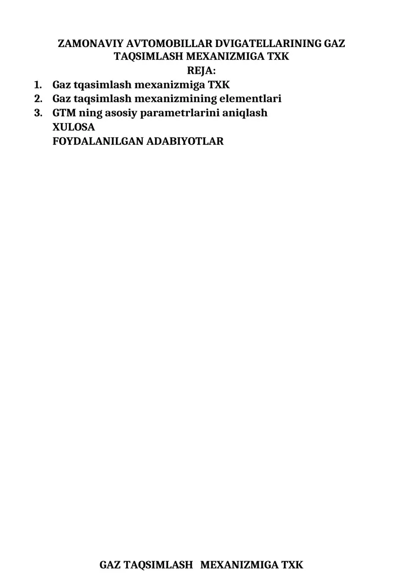 Gaz taqsimlash mexanizmiga TXK