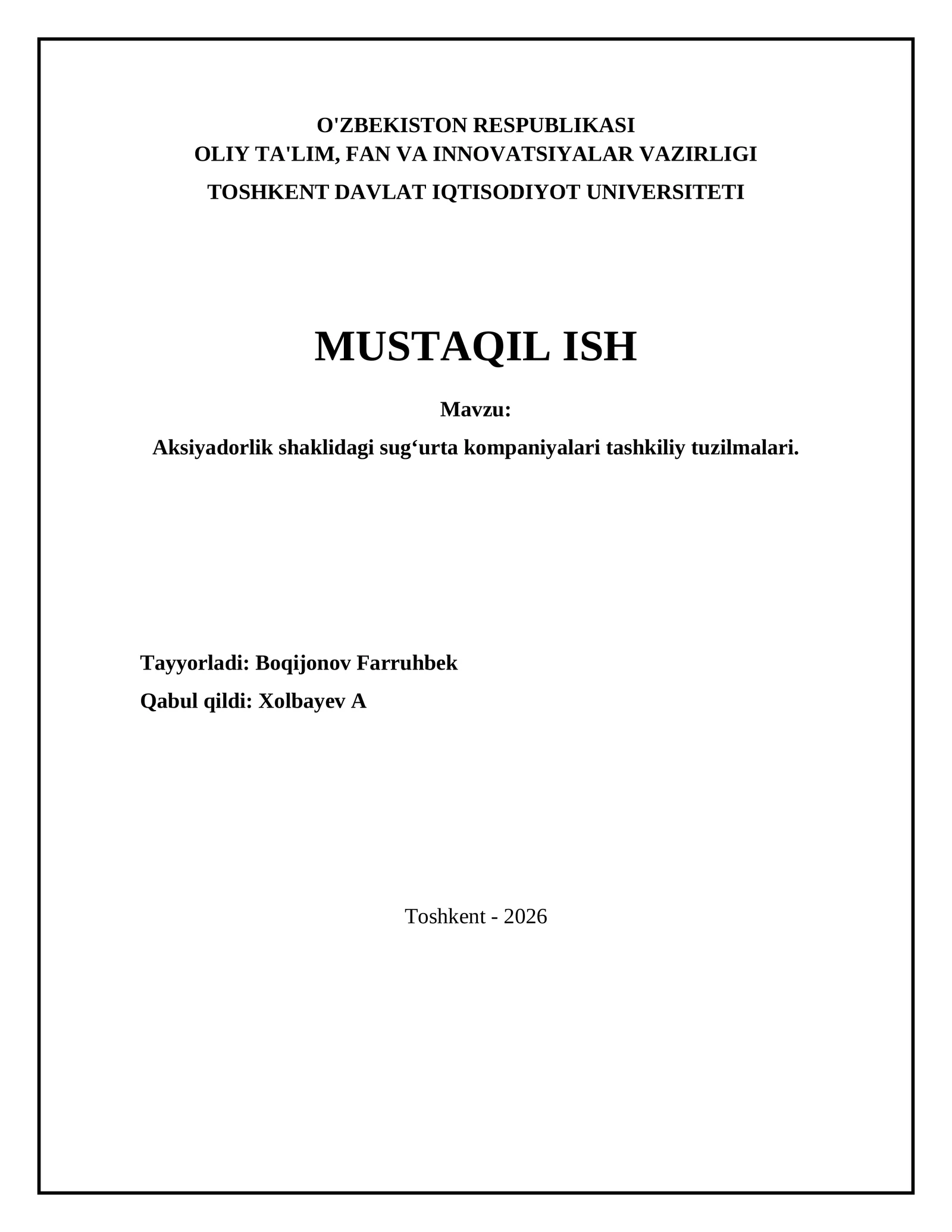 Aksiyadorlik shaklidagi sugʻurta kompaniyalari tashkiliy tuzilmalari