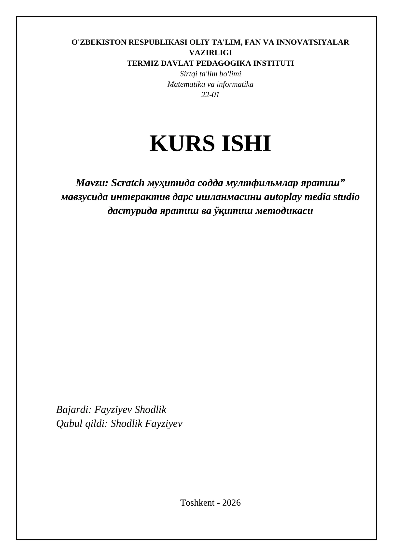 Yaratish va O'qitish. Scratch Muhitida Sodda Multfilmlar Yaratish Bo'yicha Dars