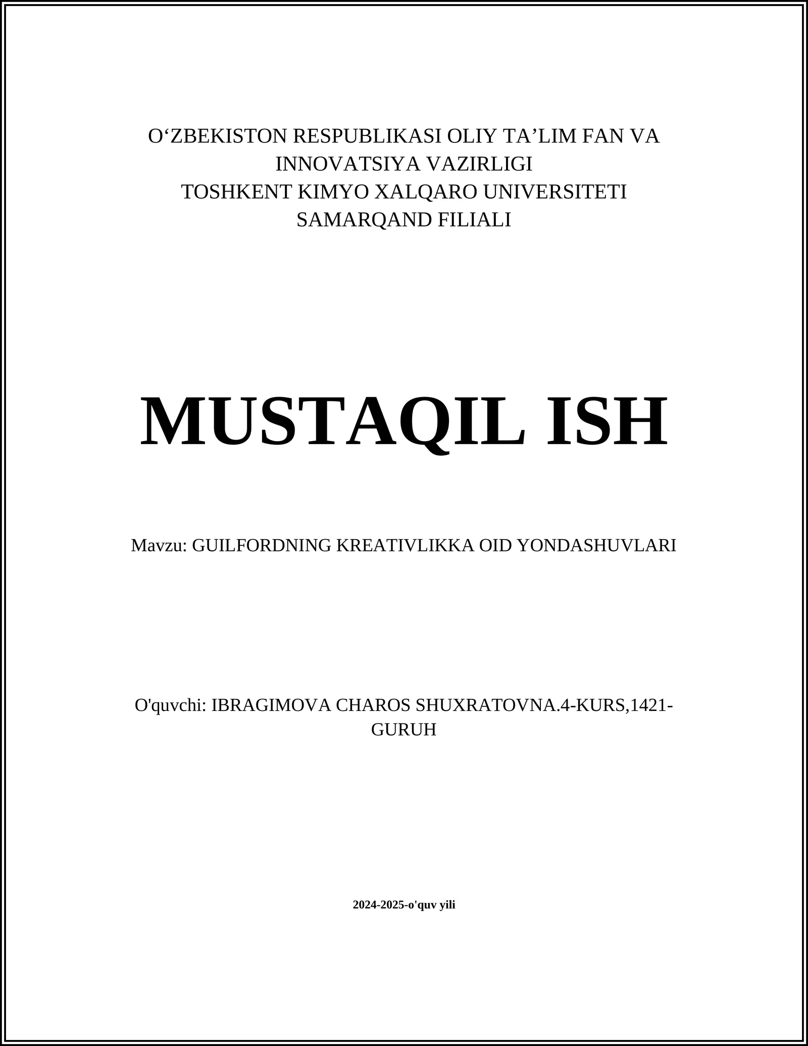 GUILFORDNING KREATIVLIKKA OID YONDASHUVLARI