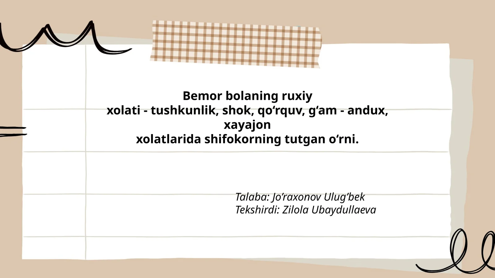 Bemor bolaning ruxiy xolati