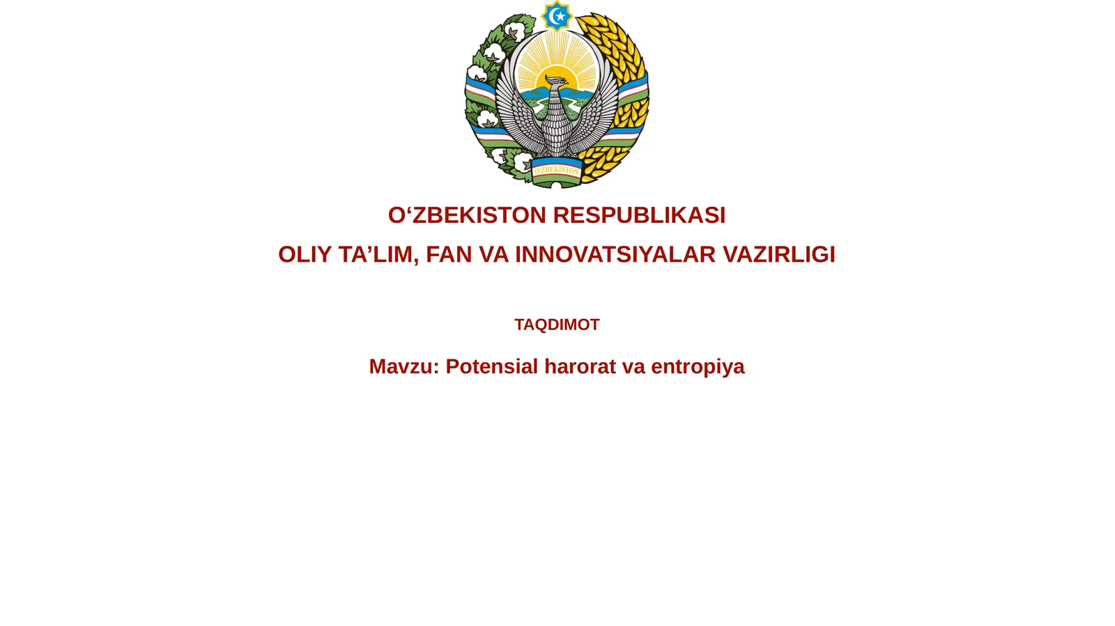 Potensial harorat va entropiya