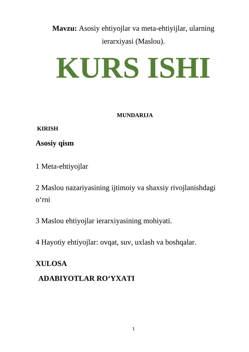 Maslouning Ehtiyojlar Nazariyasi