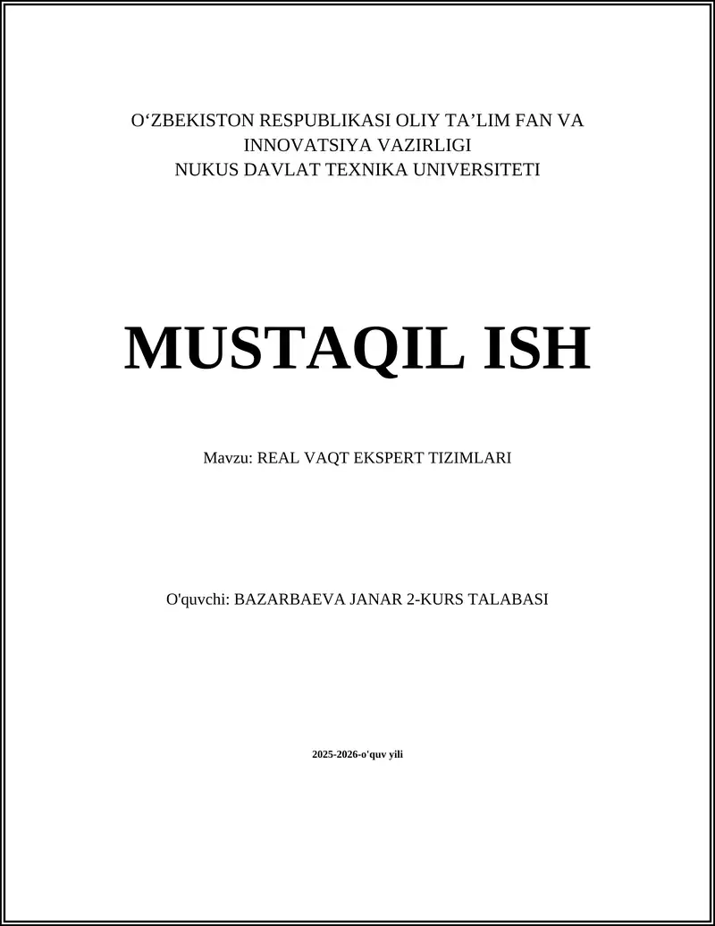 REAL VAQT EKSPERT TIZIMLARI