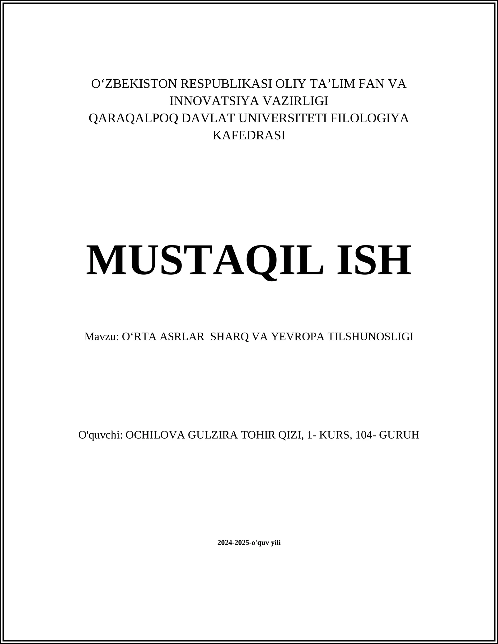 OʻRTA ASRLAR SHARQ VA YEVROPA TILSHUNOSLIGI