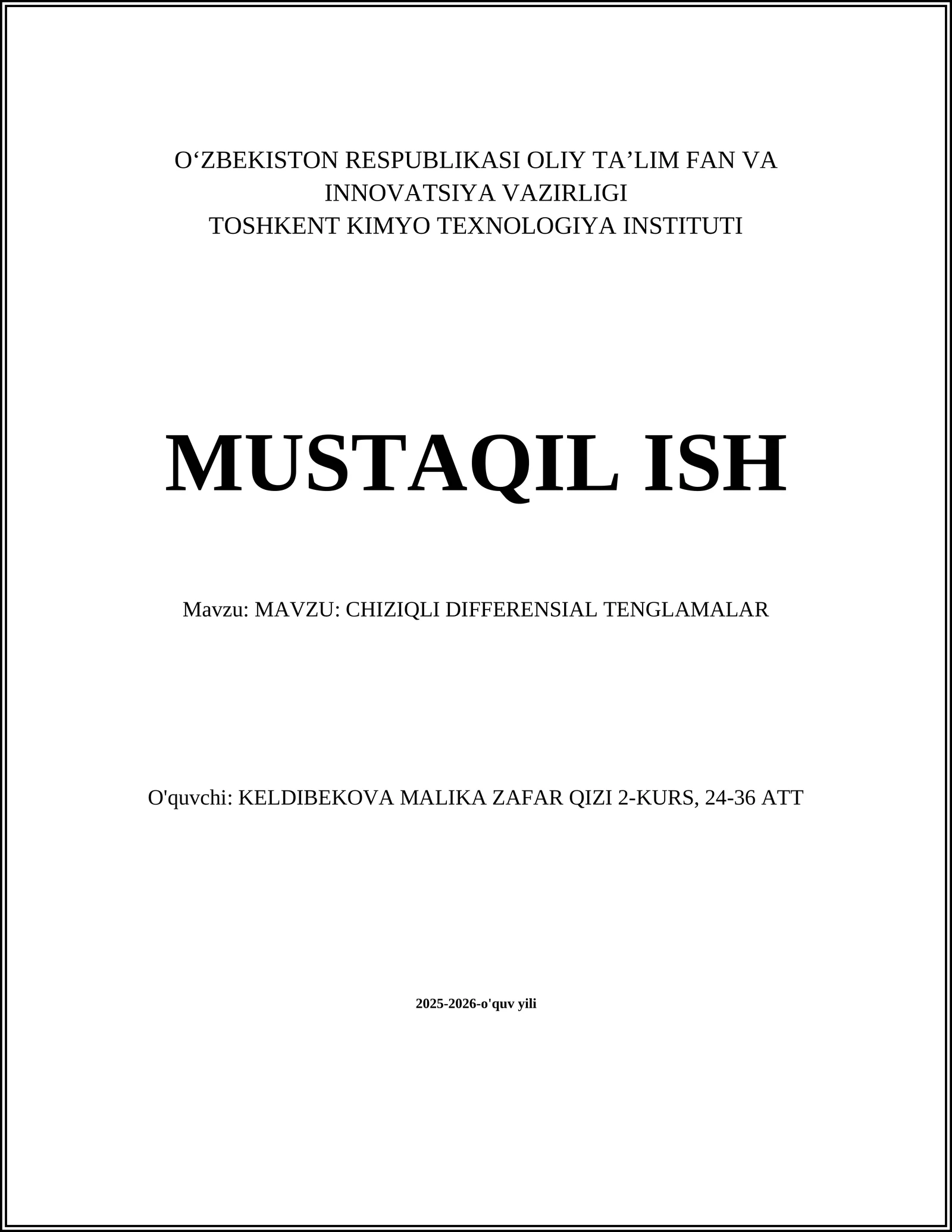 CHIZIQLI DIFFERENSIAL TENGLAMALAR