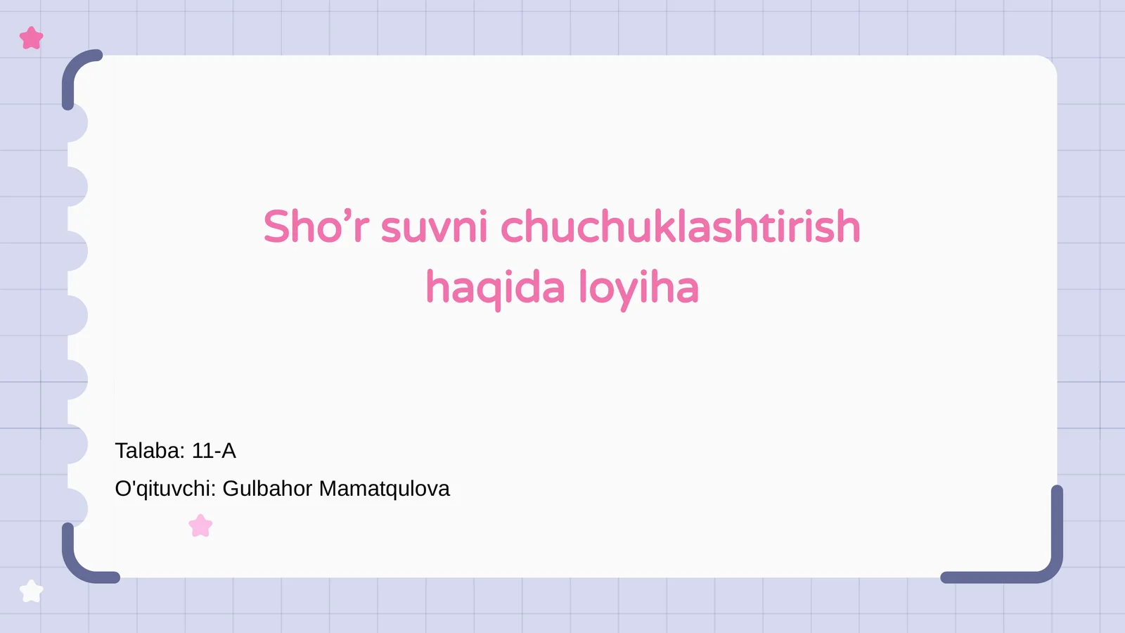 Sho’r suvni chuchuklashtirish haqida loyiha