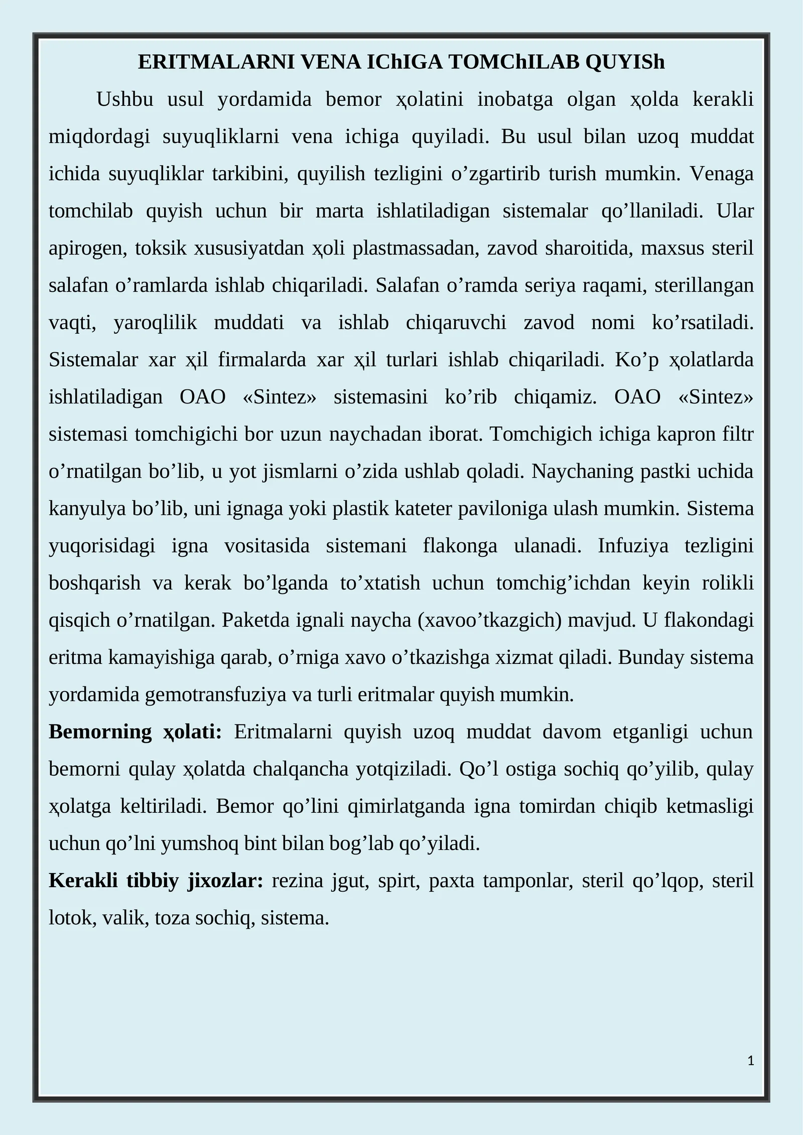 ERITMALARNI VENA IChIGA TOMChILAB QUYISh