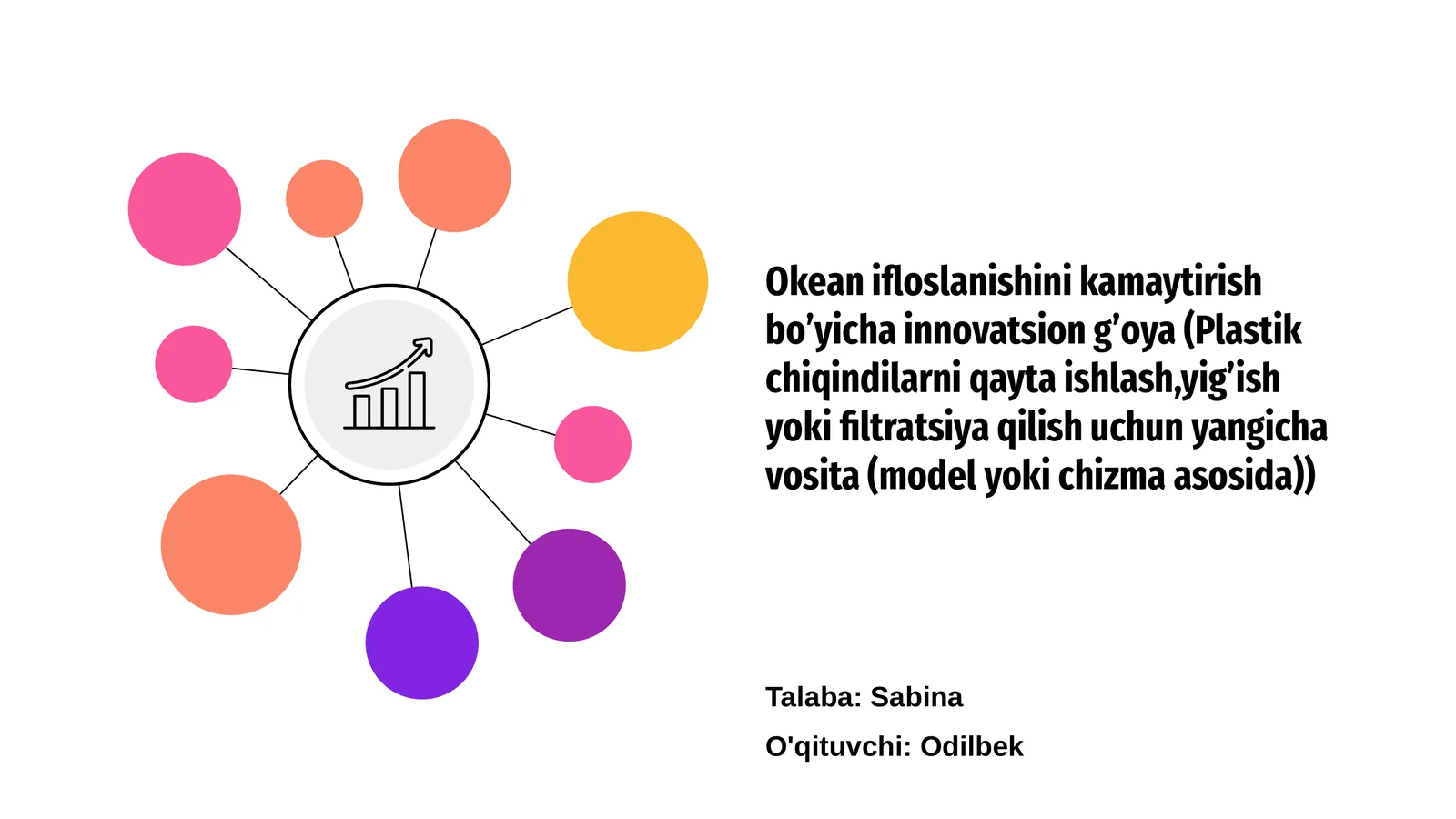 Okean ifloslanishini kamaytirish boʼyicha innovatsion gʼoya (Plastik chiqindilarni qayta ishlash,yigʼish yoki filtratsiya qilish uchun yangicha vosita)