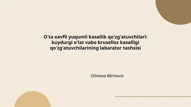 O'ta xavfli yuqumli kasallik qo'zg'atuvchilari: kuydurgi o'lat vabo bruselloz kasalligi qo'zg'atuvchilariining labarator tashxisi