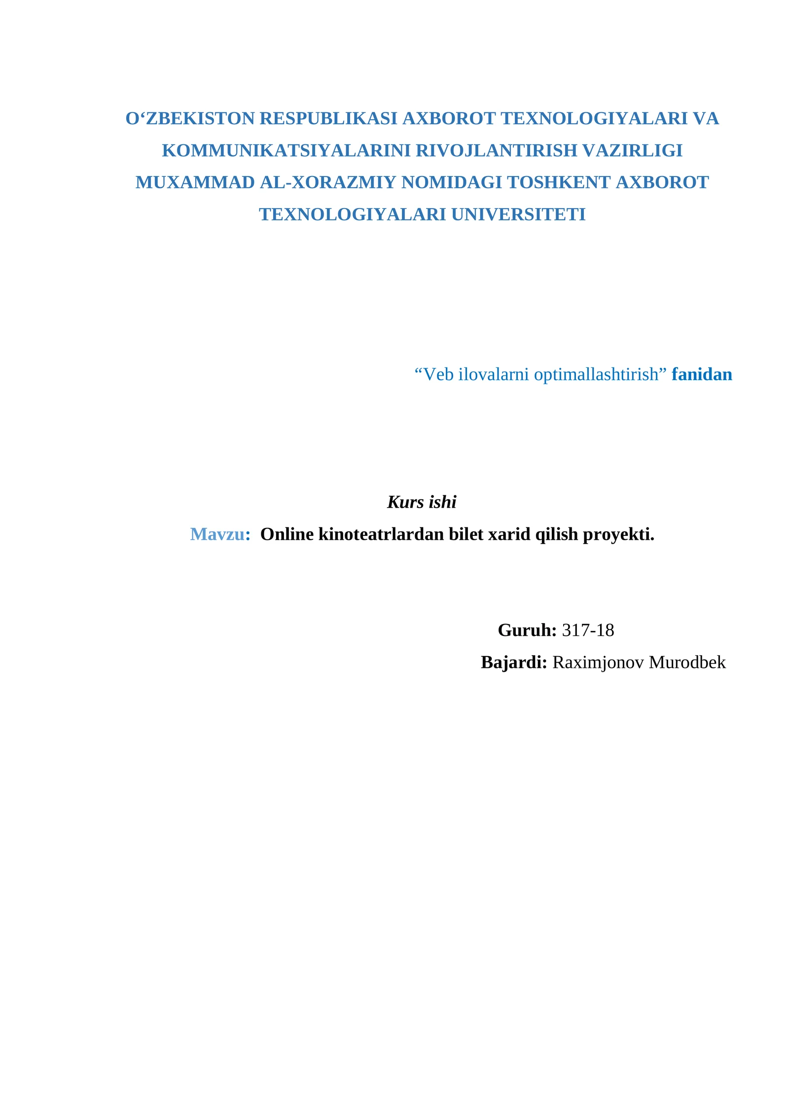 Online kinoteatrlardan bilet xarid qilish proyekti