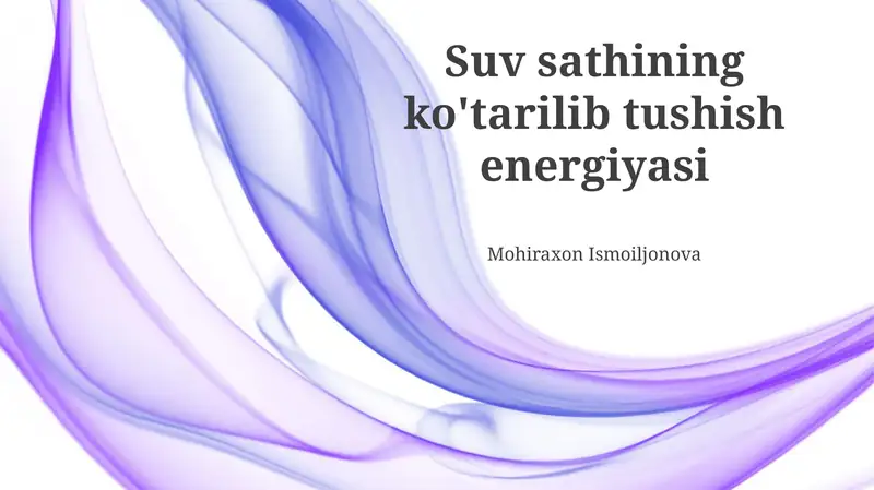 SUV Energiya Manbalari va Sarfi