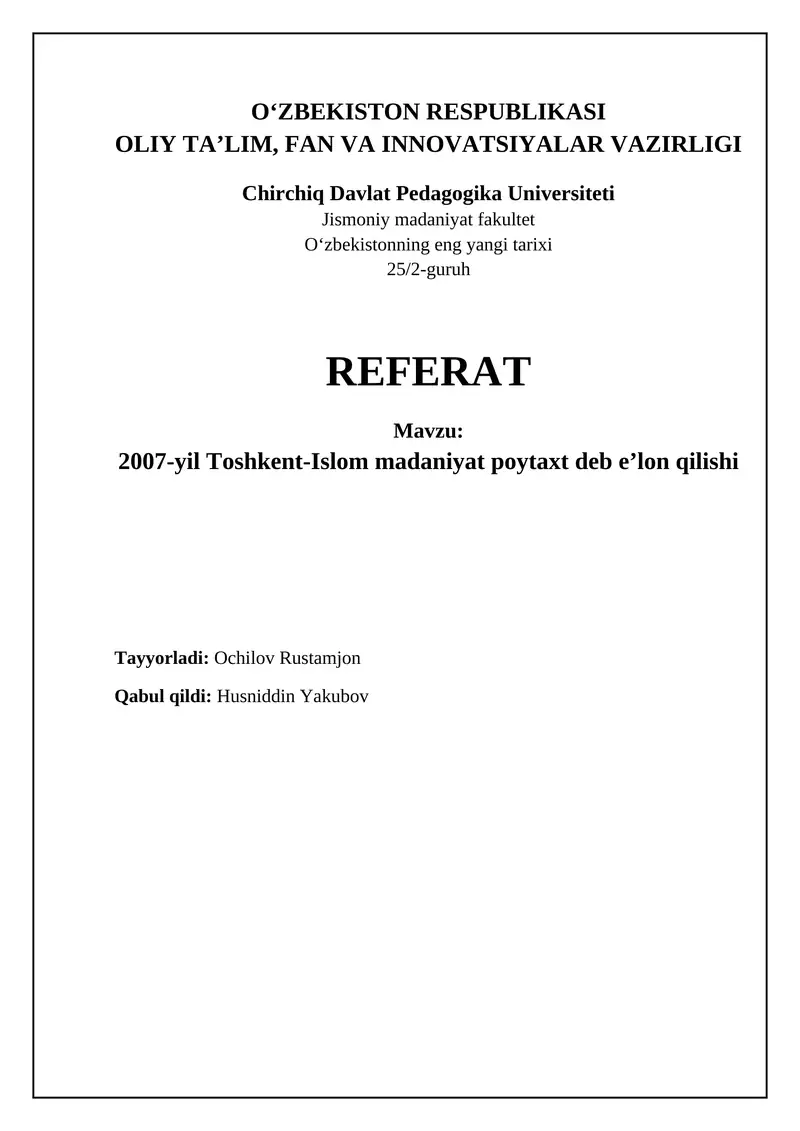 Islom Madaniyati Poytaxti: Tarix va Ahamiyat