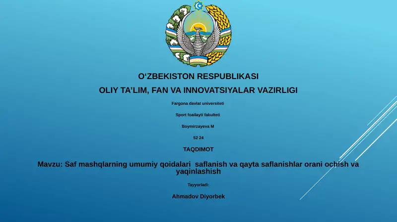 Saf mashqlarning umumiy qoidalari saflanish va qayta saflanishlar orani ochish va yaqinlashish
