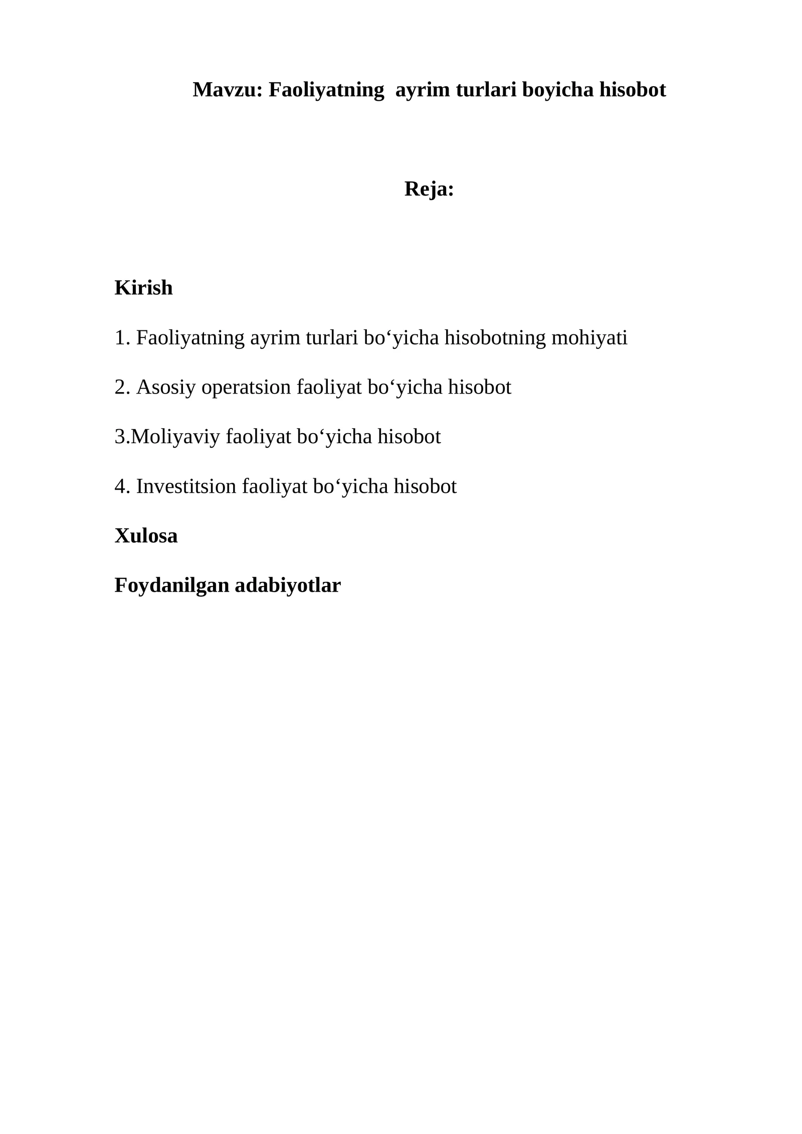 Faoliyatning  ayrim turlari boyicha hisobot