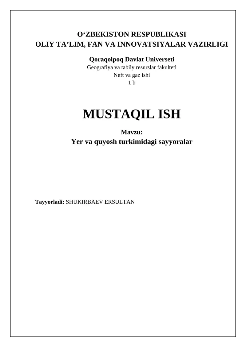 Yer va quyosh turkimidagi sayyoralar