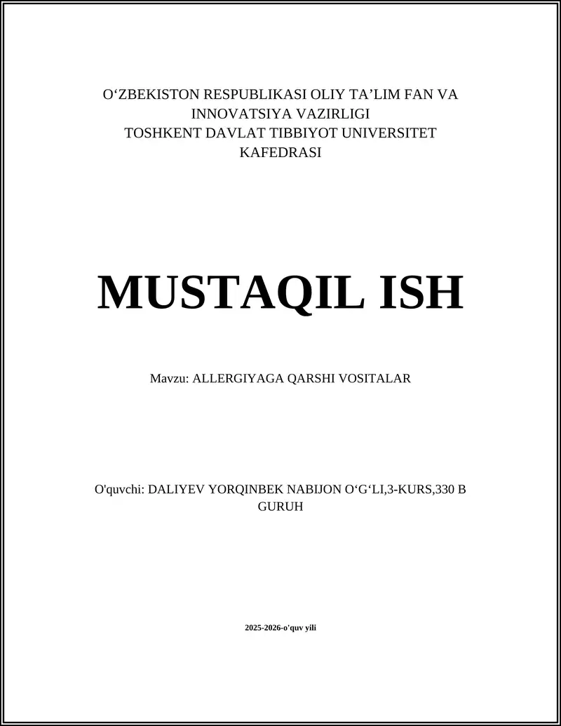 ALLERGIYAGA QARSHI VOSITALAR