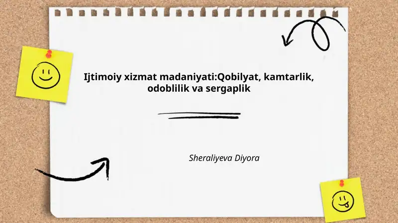 Ijtimoiy xizmat madaniyati:Qobilyat, kamtarlik, odoblilik va sergaplik