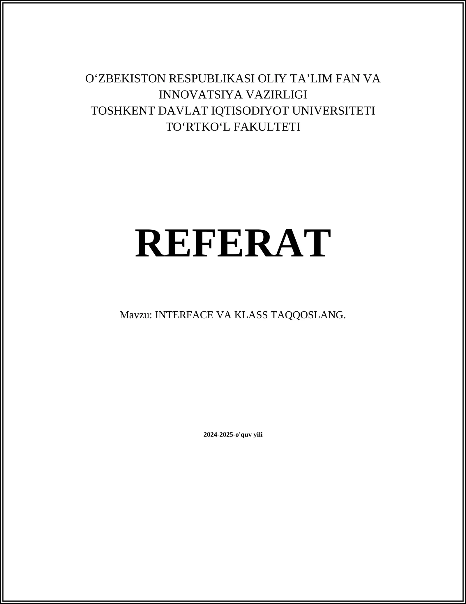 INTERFACE VA KLASS TAQQOSLANG