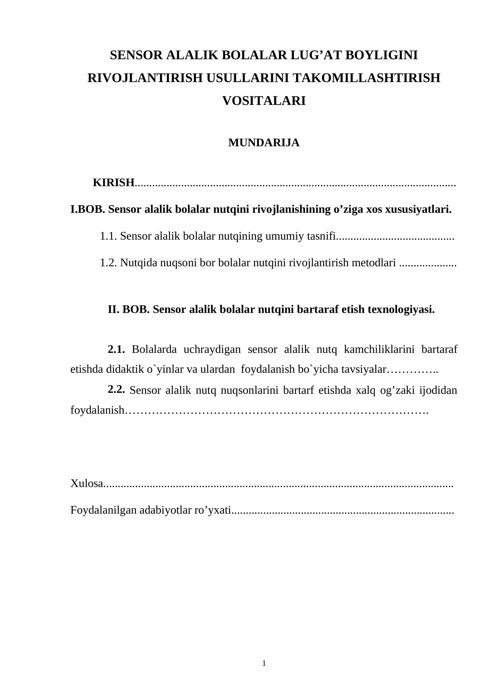 SENSOR ALALIK BOLALAR LUG’AT BOYLIGINI RIVOJLANTIRISH USULLARINI TAKOMILLASHTIRISH VOSITALARI