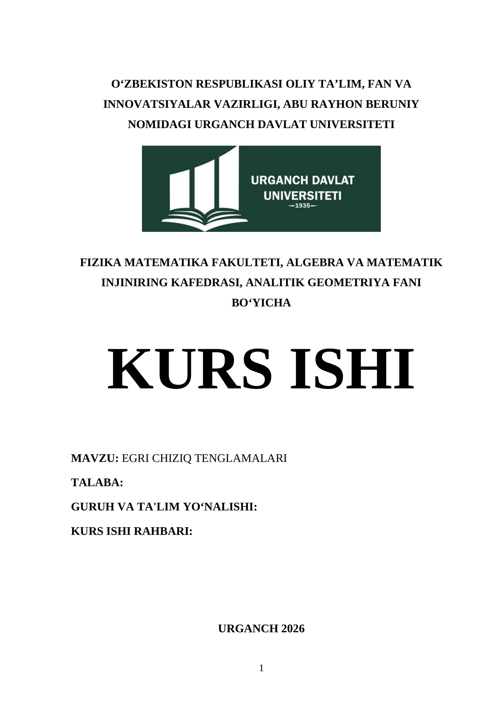 EGRI CHIZIQ TENGLAMALARI