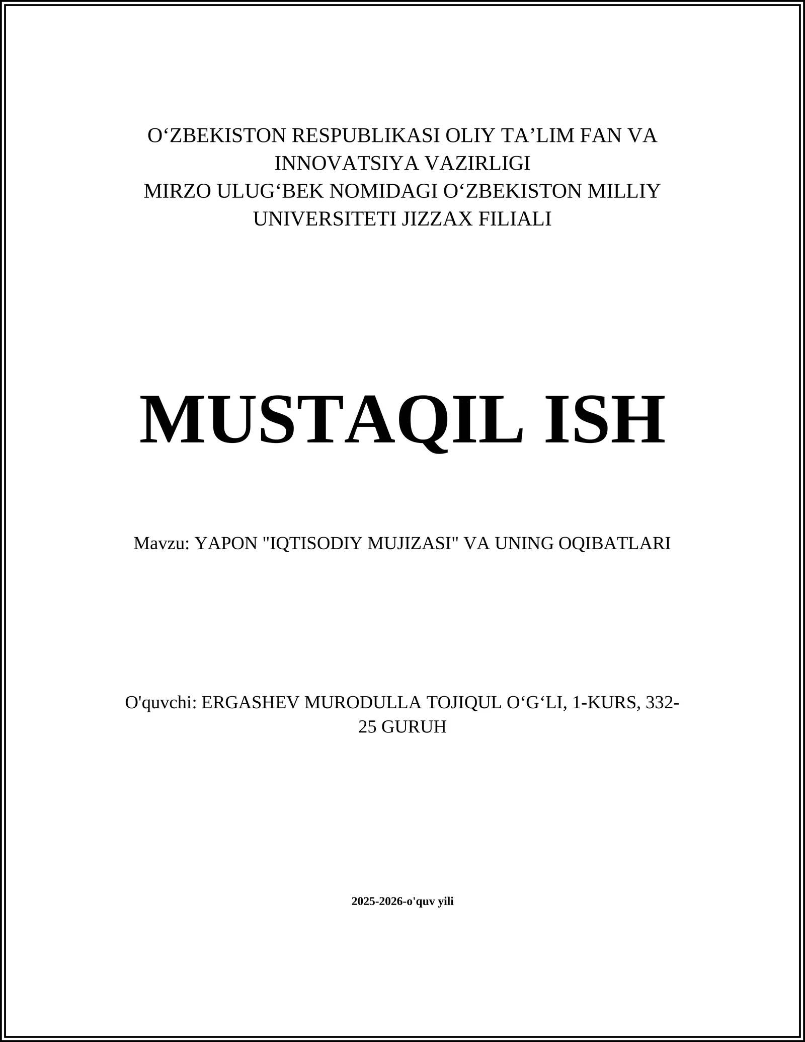 Yapon "IQTISODIY MUJIZASI" VA UNING OQIBATLARI