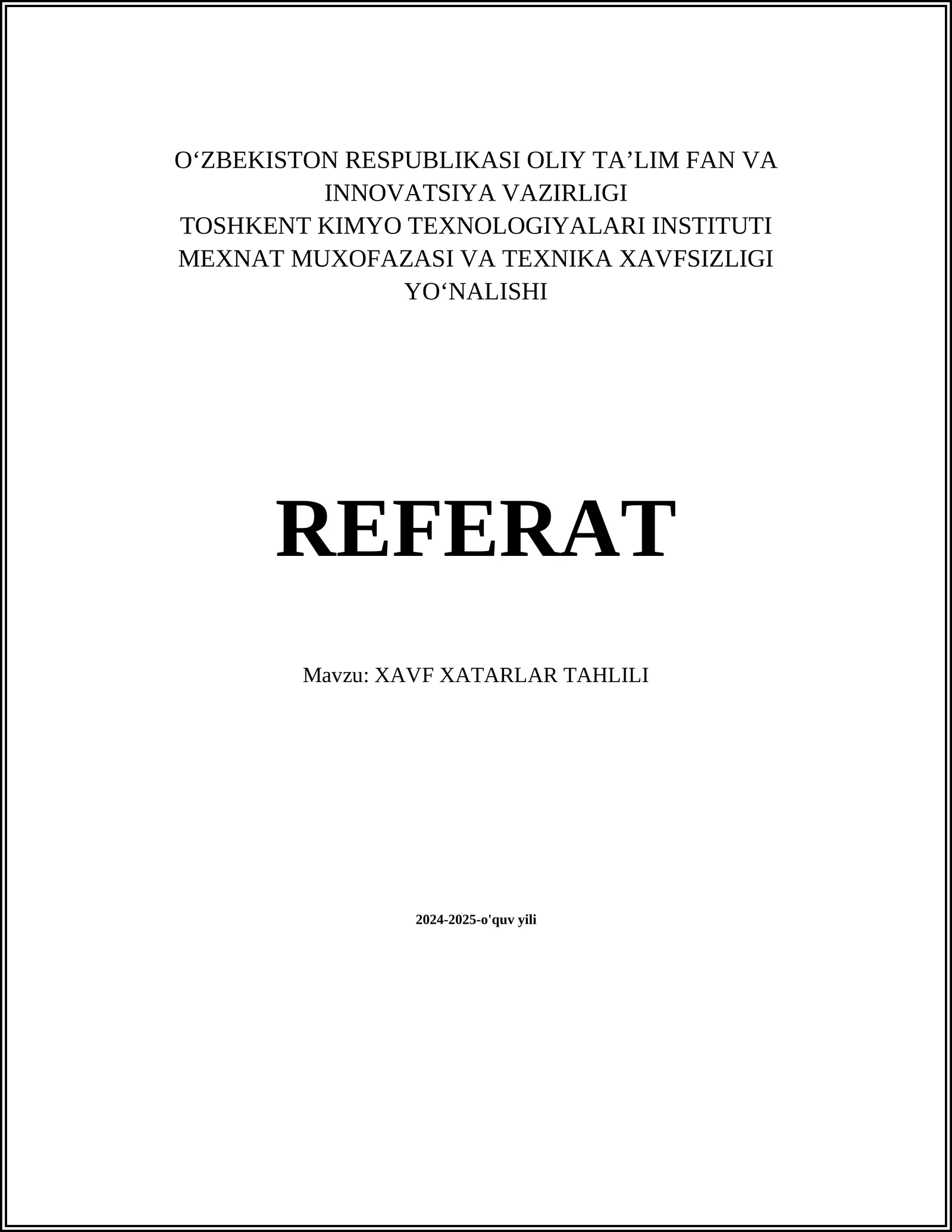 XAVF XATARLAR TAHLILI