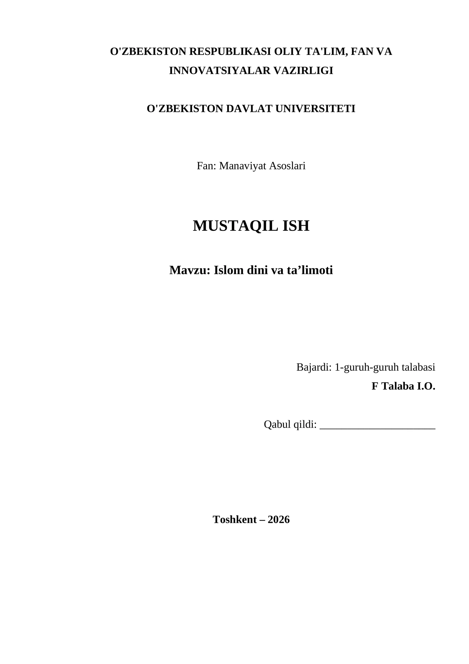 Islom dini va ta’limoti