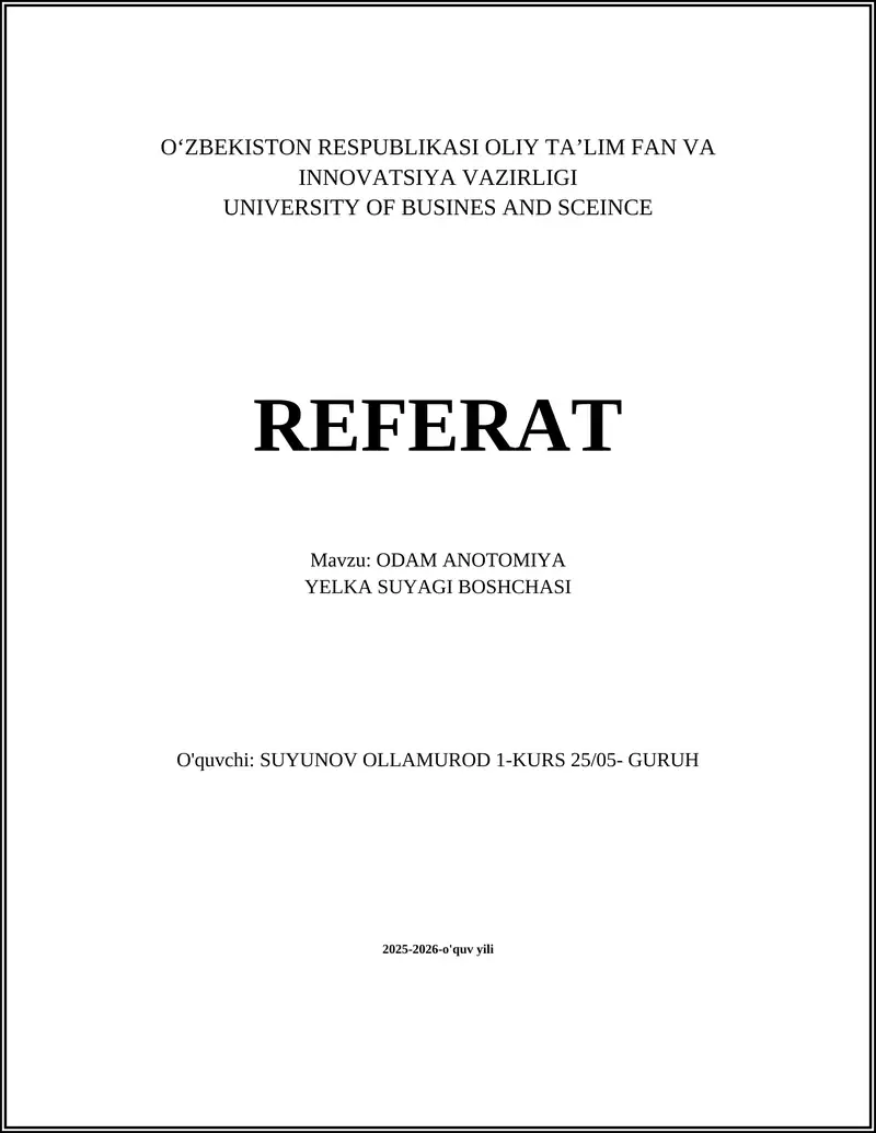 Yelka Suyagi Boshchasi