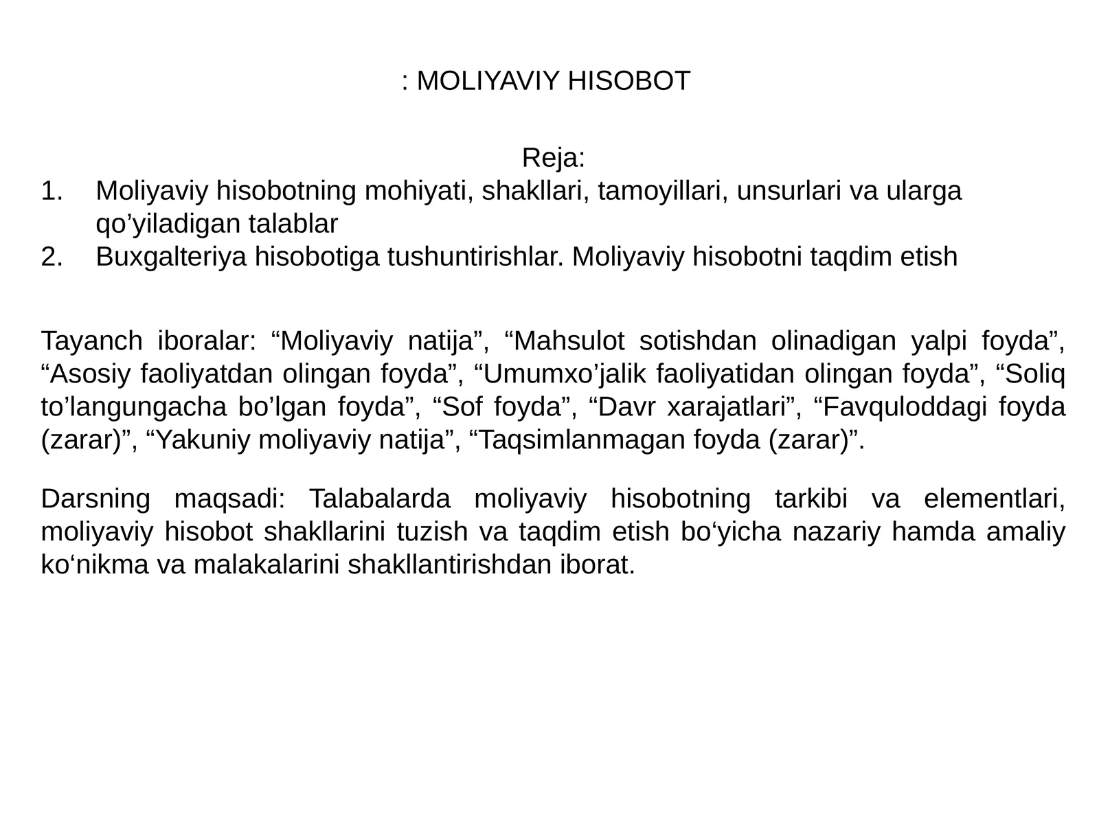 MOLIYAVIY HISOBOT
