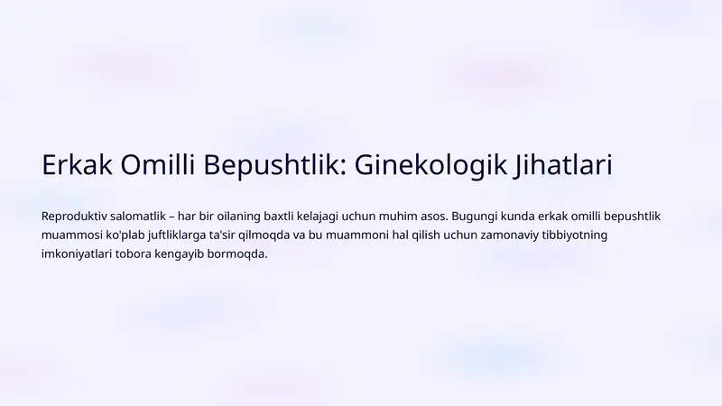 Erkak Omilli Bepushtlik: Ginekologik Jihatlari